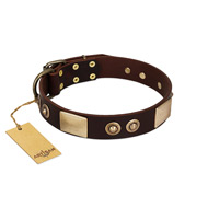 "Sense of Freedom" FDT Artisan Brown Leather Mastiff Collar with Old Bronze-Plated Studs and Plates  "Sense of Freedom" FDT Artisan Brown Leather Mastiff Collar with Old Bronze-Plated Studs and Plates