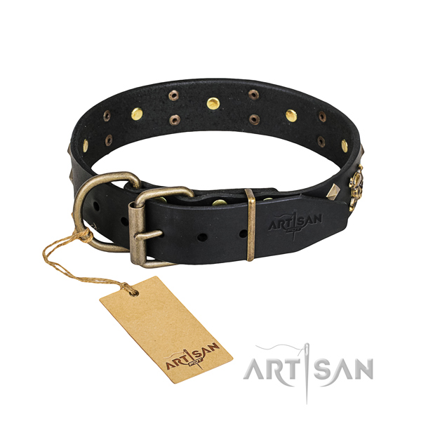 Leather dog collar with polished edges for convenient daily use