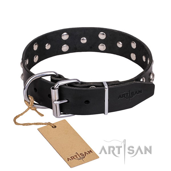 Tough leather dog collar with riveted hardware