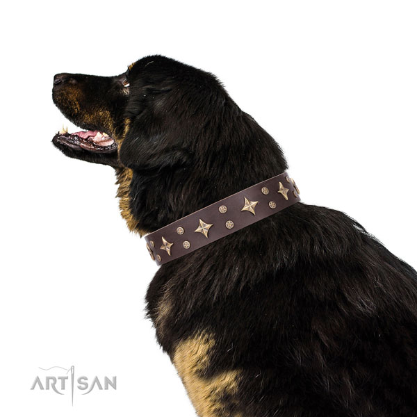 Mastiff decorated natural genuine leather dog collar for handy use