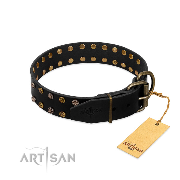 Full grain natural leather collar with designer studs for your pet
