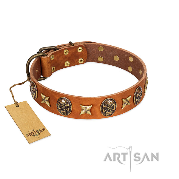 Significant natural genuine leather collar for your pet