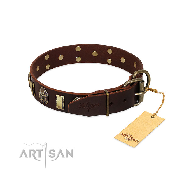 Leather dog collar with rust resistant fittings and studs