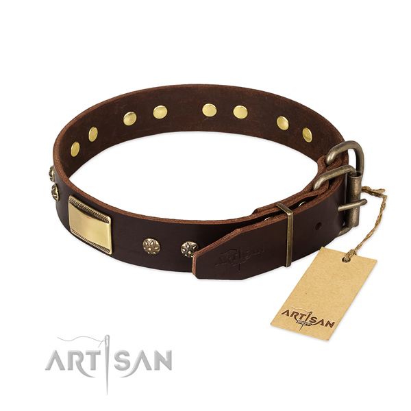 Stylish design full grain genuine leather collar for your canine