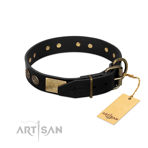 Reliable fittings on full grain genuine leather dog collar for your four-legged friend