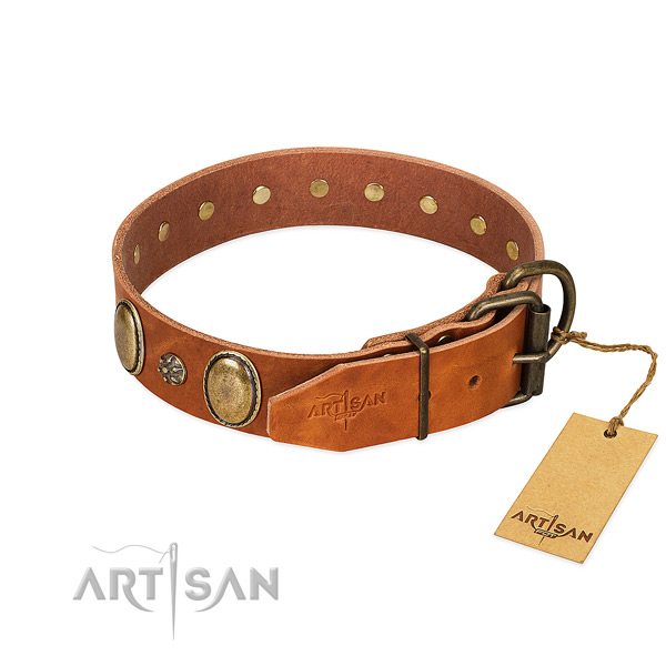 Handy use top rate full grain genuine leather dog collar