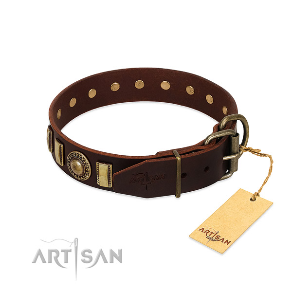 Quality full grain leather dog collar with decorations