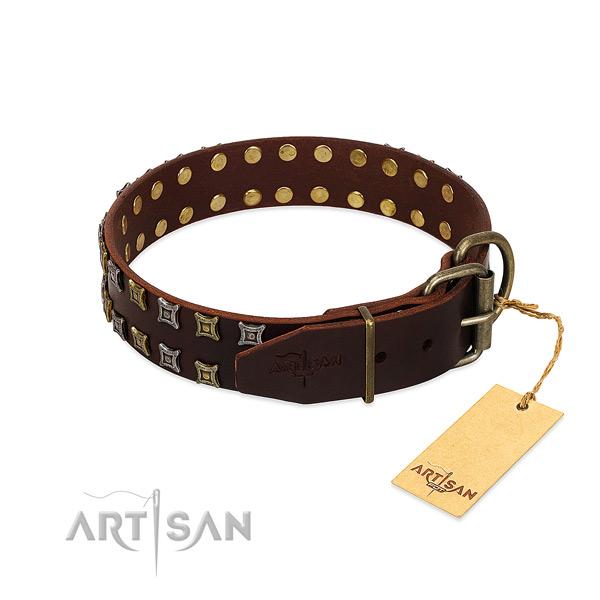 Flexible genuine leather dog collar created for your four-legged friend