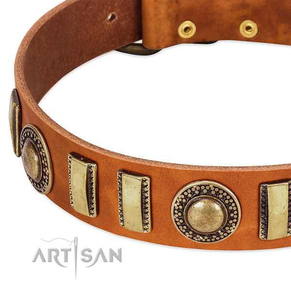 Strong genuine leather dog collar with rust resistant fittings