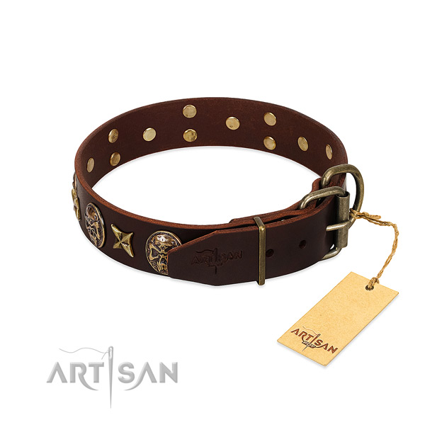 Rust resistant hardware on genuine leather dog collar for your dog