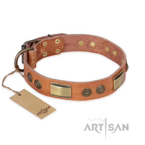 Handmade natural genuine leather dog collar for easy wearing