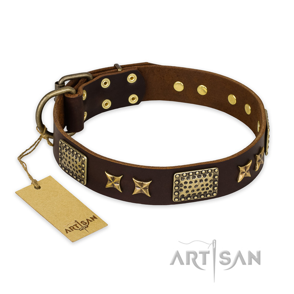 Easy wearing natural genuine leather dog collar with rust resistant fittings