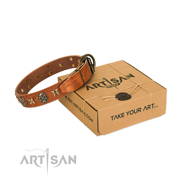 Stunning natural genuine leather collar for your stylish four-legged friend