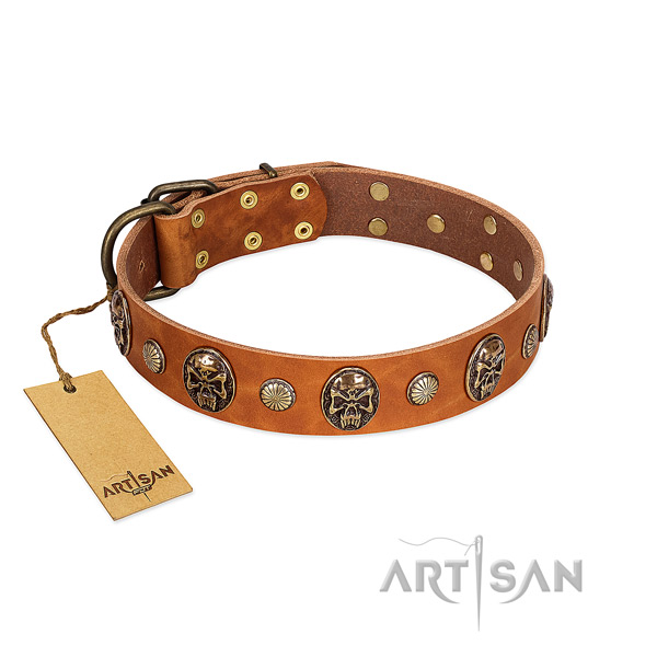 Extraordinary natural genuine leather dog collar for comfy wearing
