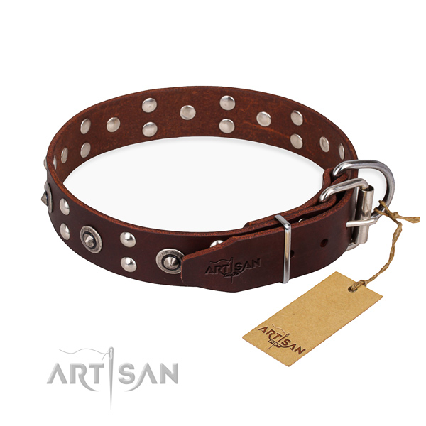 Strong D-ring on full grain genuine leather collar for your handsome four-legged friend