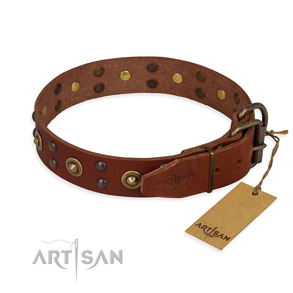 Durable traditional buckle on full grain genuine leather collar for your impressive doggie