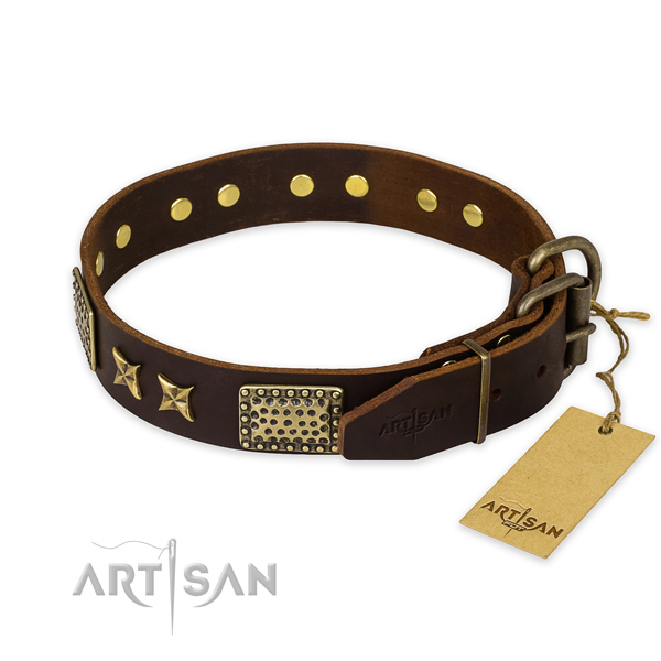 Rust-proof traditional buckle on full grain genuine leather collar for your beautiful pet