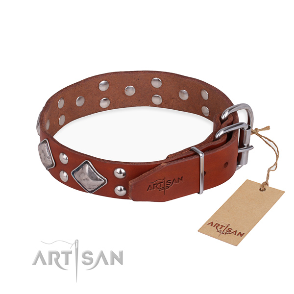 Full grain genuine leather dog collar with inimitable durable embellishments