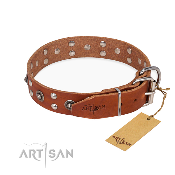Durable traditional buckle on full grain leather collar for your attractive doggie