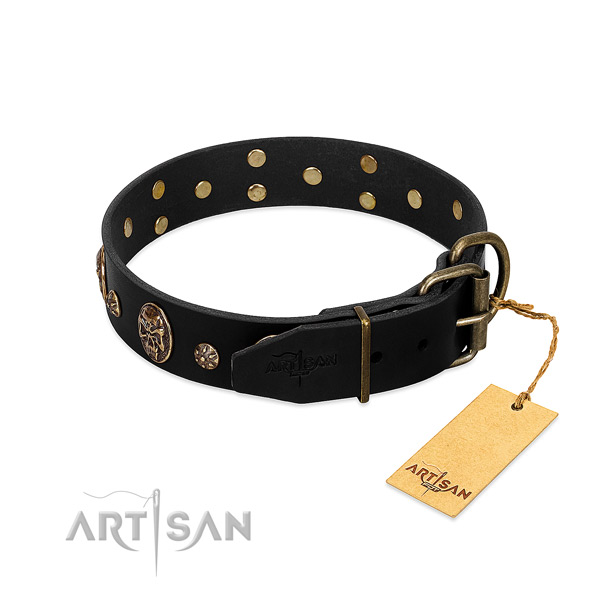 Durable traditional buckle on leather dog collar for your canine