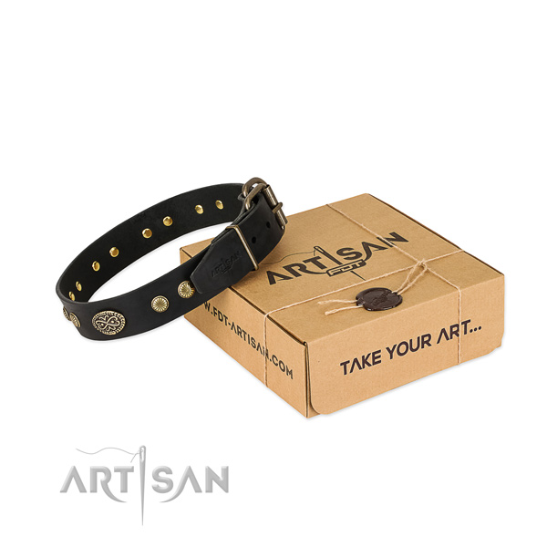 Strong fittings on full grain natural leather dog collar for your canine