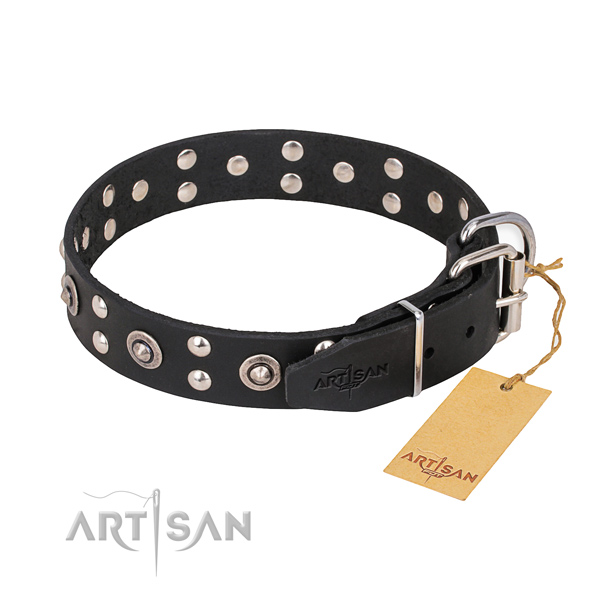 Corrosion proof traditional buckle on full grain genuine leather collar for your stylish four-legged friend