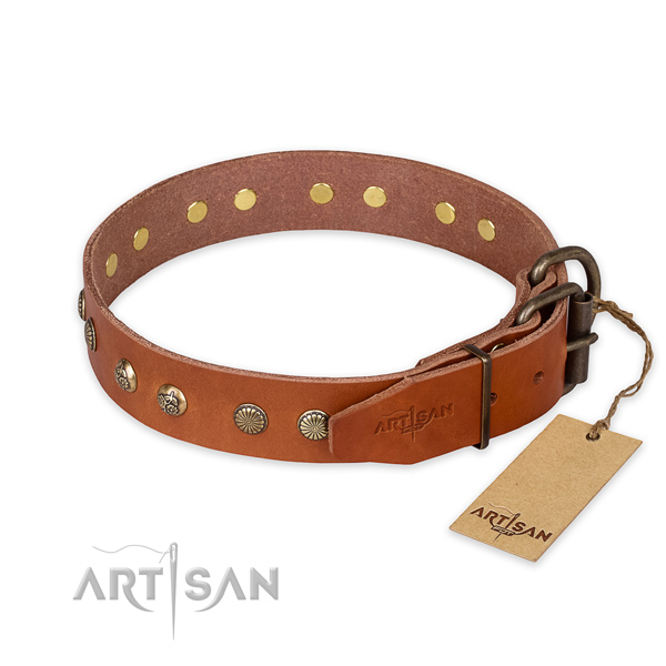 Corrosion resistant buckle on full grain natural leather collar for your stylish dog