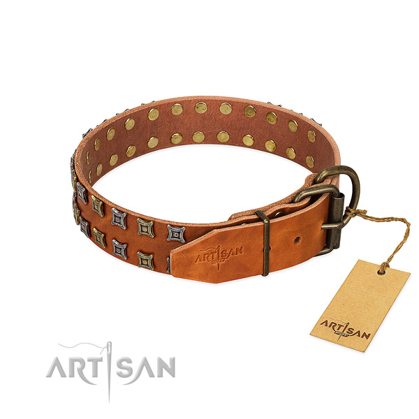 Strong full grain genuine leather dog collar made for your canine