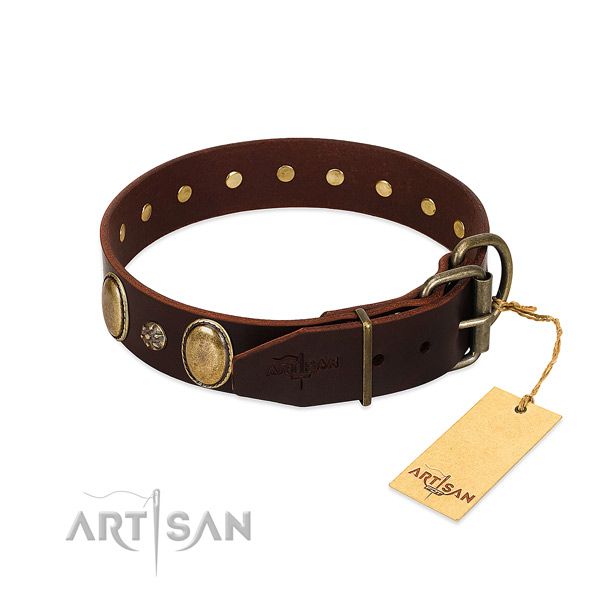 Easy wearing quality full grain genuine leather dog collar