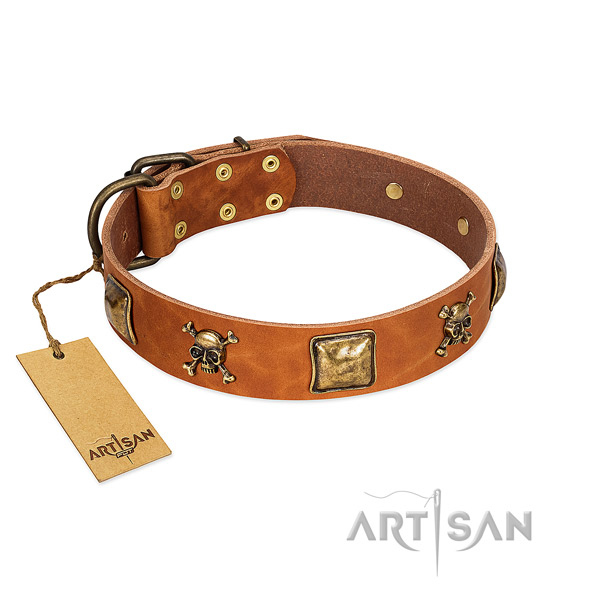 Unique full grain genuine leather dog collar with strong decorations