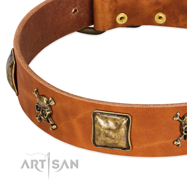 Inimitable decorations on natural leather collar for your pet
